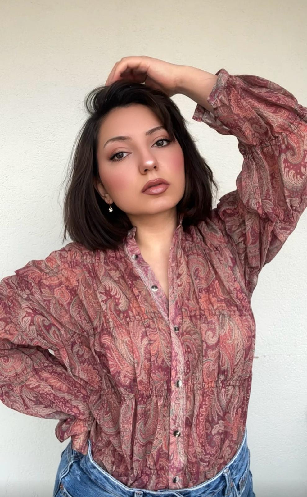 Kiremit Etnik Desenli Gömlek